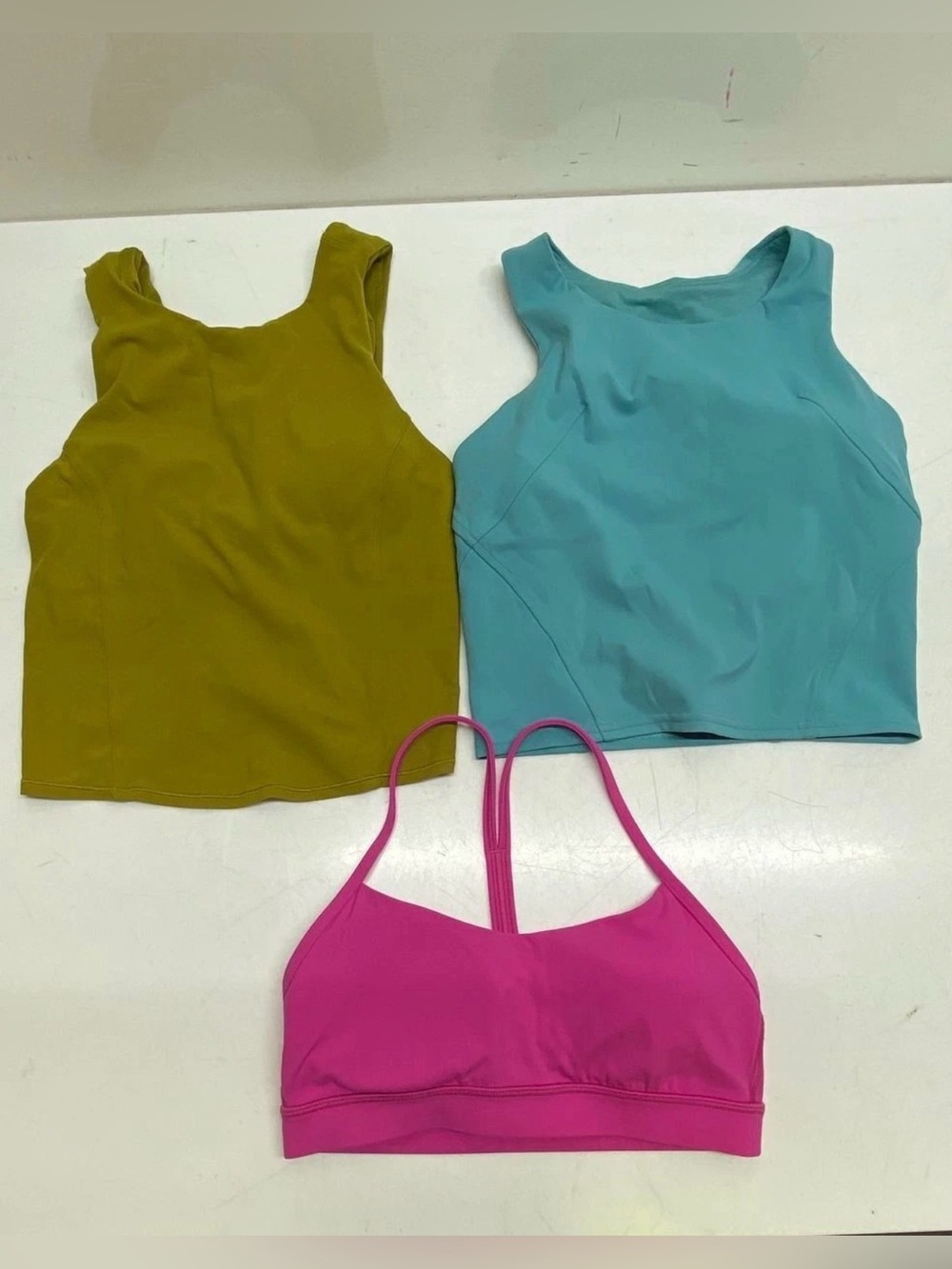 Lululemon Workout Tops Lot of 3 - sizes 6 & 4 - Olive, Teal & Hot Pink